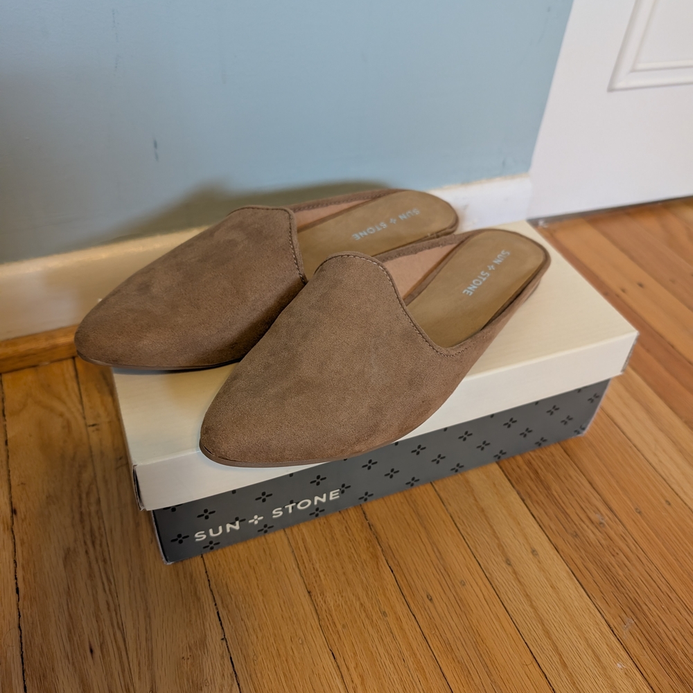 Sun + Stone Women's Brown Suede Mules